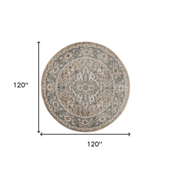 Homeroots 10' Beige And Gray Round Medallion Power Loom Distressed Area Rug  Polypropylene,Polyester 545144