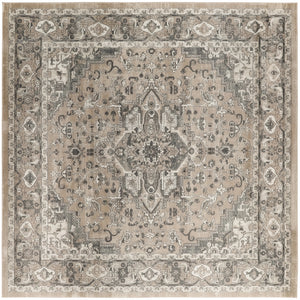 Homeroots 10' Beige And Gray Square Medallion Power Loom Distressed Area Rug  Polypropylene,Polyester 545145