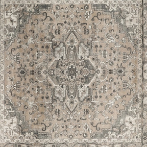 Homeroots 10' Beige And Gray Square Medallion Power Loom Distressed Area Rug  Polypropylene,Polyester 545145