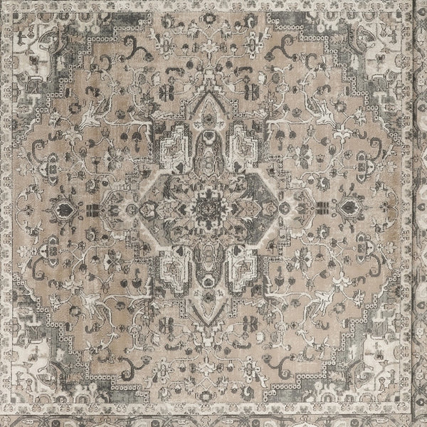 Homeroots 10' Beige And Gray Square Medallion Power Loom Distressed Area Rug  Polypropylene,Polyester 545145