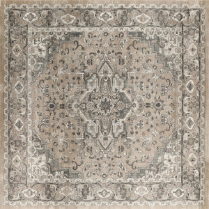 Homeroots 10' Beige And Gray Square Medallion Power Loom Distressed Area Rug  Polypropylene,Polyester 545145