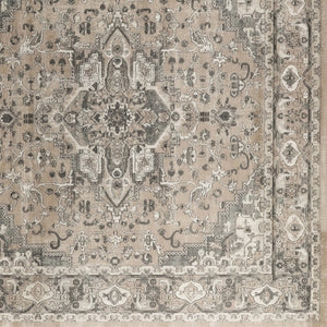 HomeRoots 8' Beige and Gray Medallion Area Rug – Distressed Geometric Design for Stylish Living Spaces 8' Square 545148