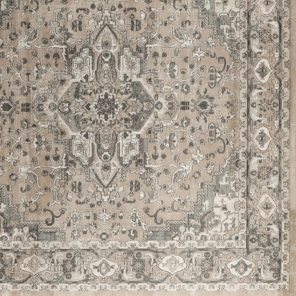 HomeRoots 8' Beige and Gray Medallion Area Rug – Distressed Geometric Design for Stylish Living Spaces 8' Square 545148
