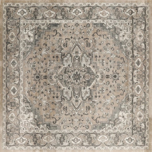 HomeRoots 8' Beige and Gray Medallion Area Rug – Distressed Geometric Design for Stylish Living Spaces 8' Square 545148