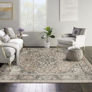 HomeRoots 8' Beige and Gray Medallion Area Rug – Distressed Geometric Design for Stylish Living Spaces 8' Square 545148