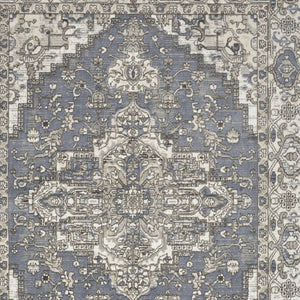 Homeroots 5' X 7' Blue And Ivory Medallion Power Loom Distressed Area Rug  Polypropylene,Polyester 545151
