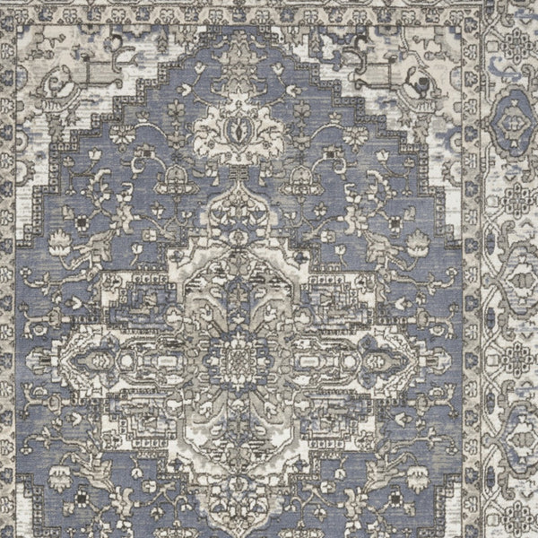 Homeroots 5' X 7' Blue And Ivory Medallion Power Loom Distressed Area Rug  Polypropylene,Polyester 545151