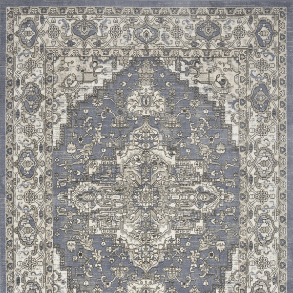 Homeroots 5' X 7' Blue And Ivory Medallion Power Loom Distressed Area Rug  Polypropylene,Polyester 545151
