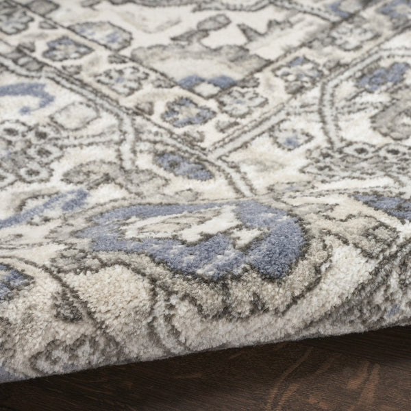 HomeRoots 5' Blue and Ivory Medallion Area Rug - Power Loomed Distressed Design for Timeless Elegance 5' X 7' 545151