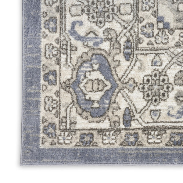 HomeRoots 5' Blue and Ivory Medallion Area Rug - Power Loomed Distressed Design for Timeless Elegance 5' X 7' 545151