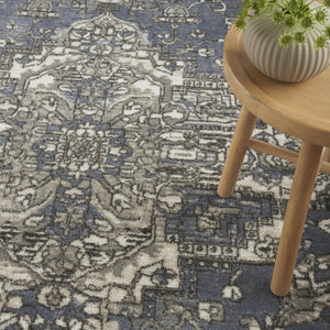 HomeRoots 5' Blue and Ivory Medallion Area Rug - Power Loomed Distressed Design for Timeless Elegance 5' X 7' 545151