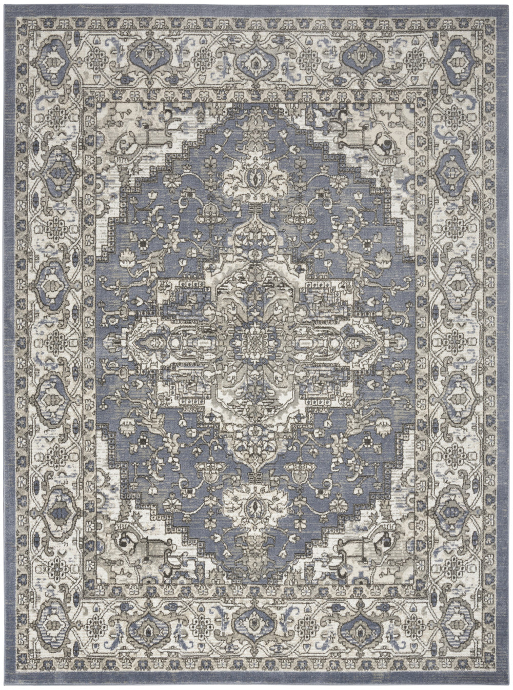 Homeroots 8' X 10' Blue And Ivory Medallion Power Loom Distressed Area Rug  Polypropylene,Polyester 545152