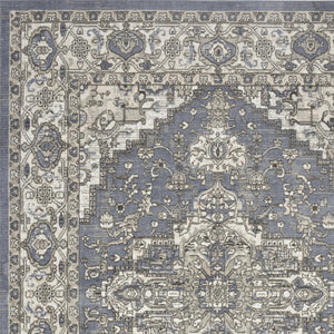 Homeroots 8' X 10' Blue And Ivory Medallion Power Loom Distressed Area Rug  Polypropylene,Polyester 545152