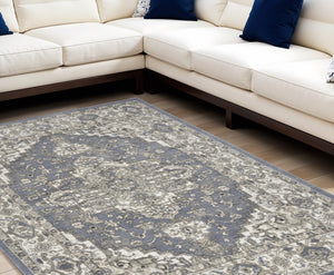 Homeroots 8' X 10' Blue And Ivory Medallion Power Loom Distressed Area Rug  Polypropylene,Polyester 545152