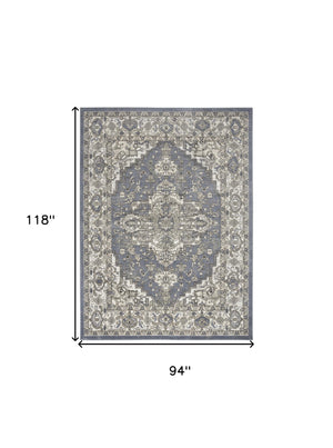 Homeroots 8' X 10' Blue And Ivory Medallion Power Loom Distressed Area Rug  Polypropylene,Polyester 545152