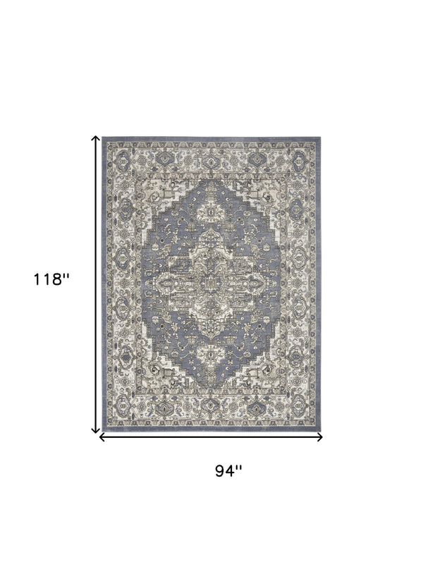 Homeroots 8' X 10' Blue And Ivory Medallion Power Loom Distressed Area Rug  Polypropylene,Polyester 545152