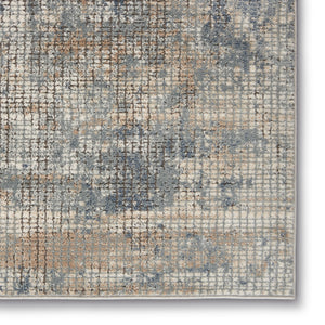 Homeroots 10' Runner Beige And Blue Abstract Power Loom Distressed Runner Rug  Polypropylene,Polyester 545153
