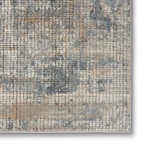 Homeroots 10' Runner Beige And Blue Abstract Power Loom Distressed Runner Rug  Polypropylene,Polyester 545153