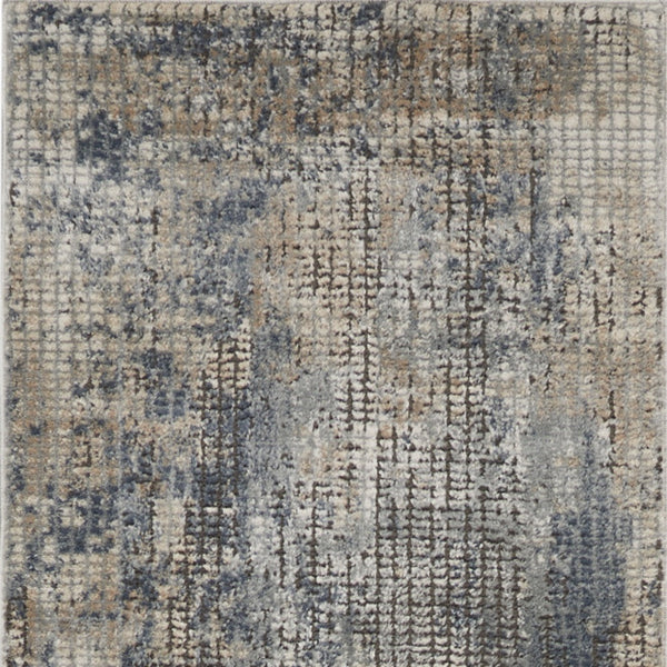 Homeroots 10' Runner Beige And Blue Abstract Power Loom Distressed Runner Rug  Polypropylene,Polyester 545153