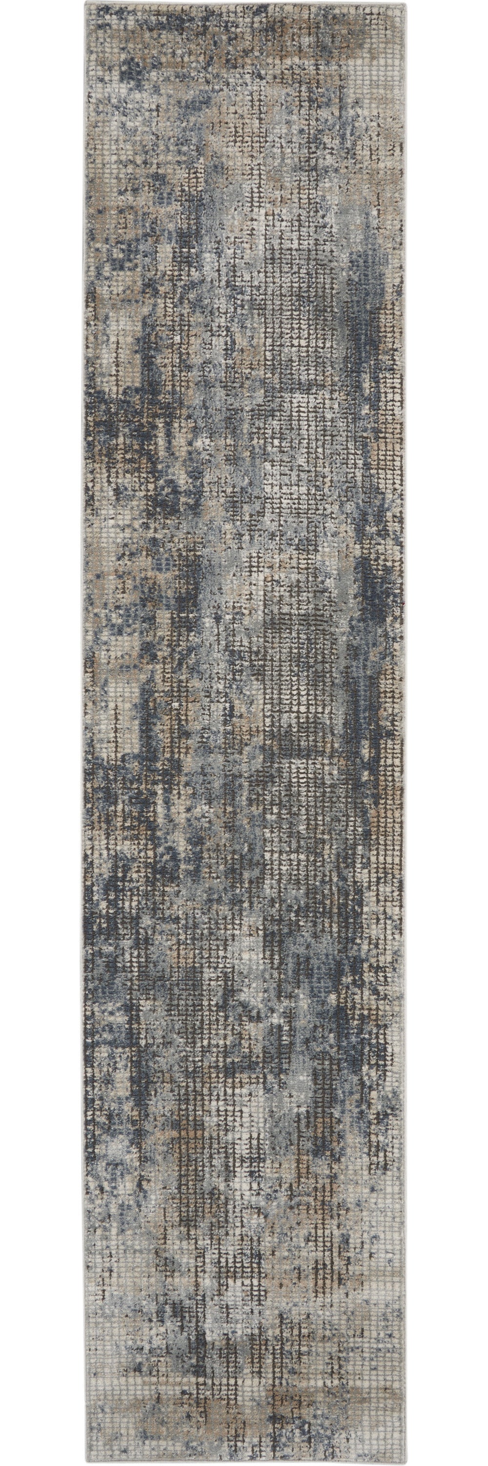 Homeroots 10' Runner Beige And Blue Abstract Power Loom Distressed Runner Rug  Polypropylene,Polyester 545153