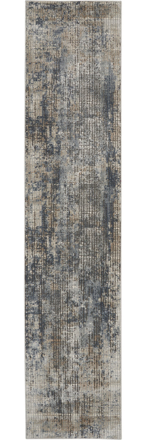 Homeroots 10' Runner Beige And Blue Abstract Power Loom Distressed Runner Rug  Polypropylene,Polyester 545153