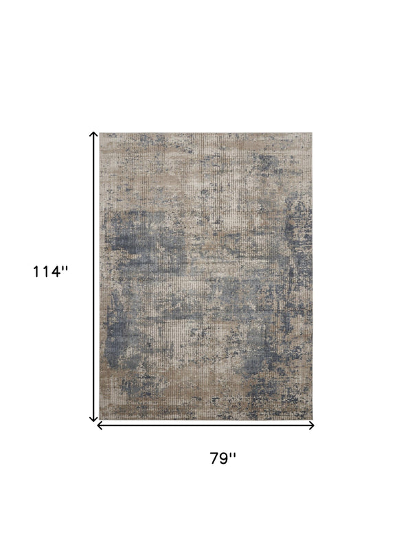 Homeroots 7' X 10' Beige And Blue Abstract Power Loom Distressed Area Rug  Polypropylene,Polyester 545154