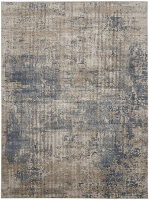 Homeroots 8' X 10' Beige And Blue Abstract Power Loom Distressed Area Rug  Polypropylene,Polyester 545155