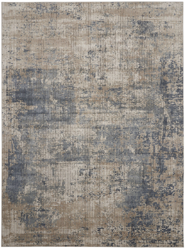 Homeroots 8' X 10' Beige And Blue Abstract Power Loom Distressed Area Rug  Polypropylene,Polyester 545155