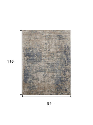 Homeroots 8' X 10' Beige And Blue Abstract Power Loom Distressed Area Rug  Polypropylene,Polyester 545155