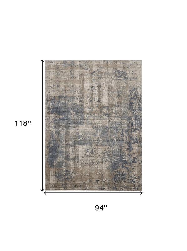 Homeroots 8' X 10' Beige And Blue Abstract Power Loom Distressed Area Rug  Polypropylene,Polyester 545155