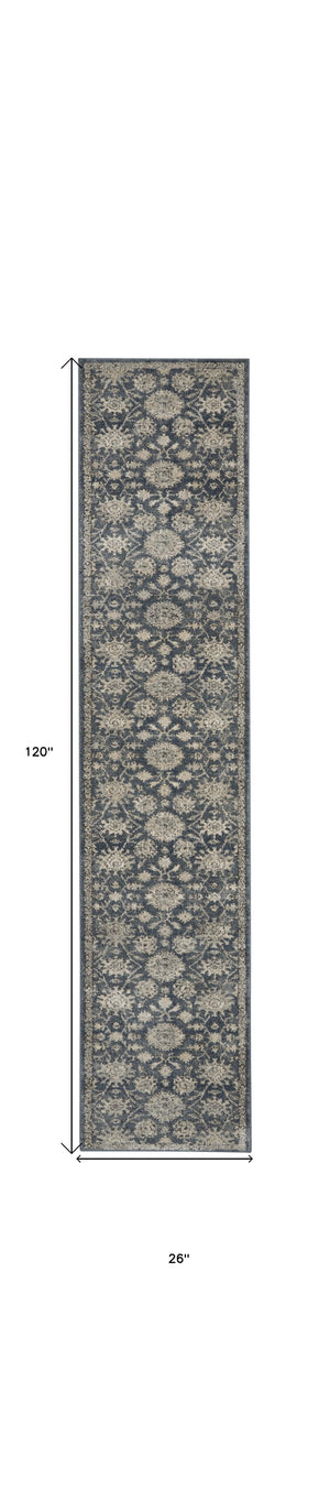 Homeroots 10' Runner Beige And Blue Floral Medallion Power Loom Runner Rug  Polypropylene,Polyester 545156