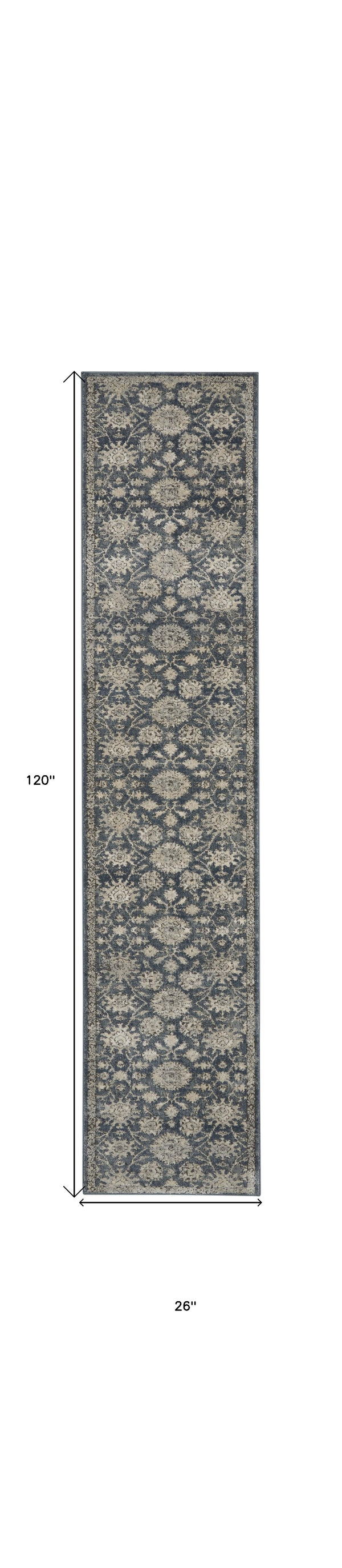 Homeroots 10' Runner Beige And Blue Floral Medallion Power Loom Runner Rug  Polypropylene,Polyester 545156