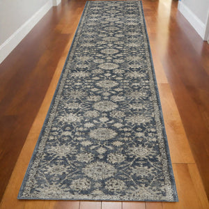 Homeroots 10' Runner Beige And Blue Floral Medallion Power Loom Runner Rug  Polypropylene,Polyester 545156