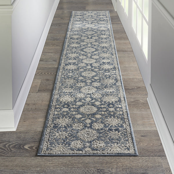 Homeroots 10' Runner Beige And Blue Floral Medallion Power Loom Runner Rug  Polypropylene,Polyester 545156