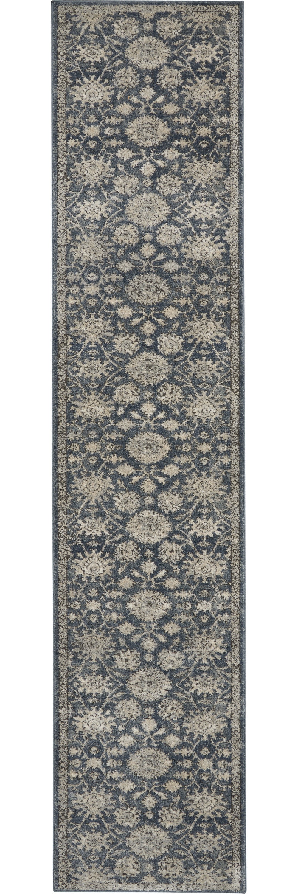 Homeroots 10' Runner Beige And Blue Floral Medallion Power Loom Runner Rug  Polypropylene,Polyester 545156