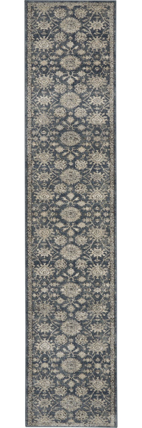 Homeroots 10' Runner Beige And Blue Floral Medallion Power Loom Runner Rug  Polypropylene,Polyester 545156