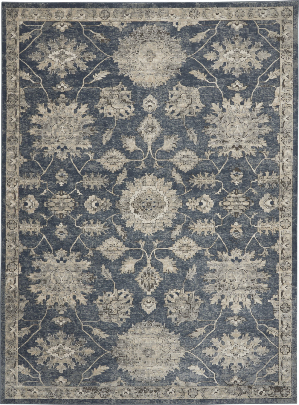 Homeroots 7' X 10' Beige And Blue Floral Medallion Power Loom Area Rug  Polypropylene,Polyester 545157