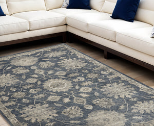 Homeroots 7' X 10' Beige And Blue Floral Medallion Power Loom Area Rug  Polypropylene,Polyester 545157