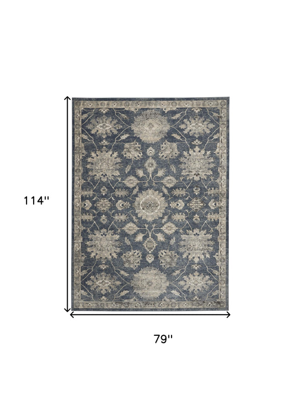 Homeroots 7' X 10' Beige And Blue Floral Medallion Power Loom Area Rug  Polypropylene,Polyester 545157