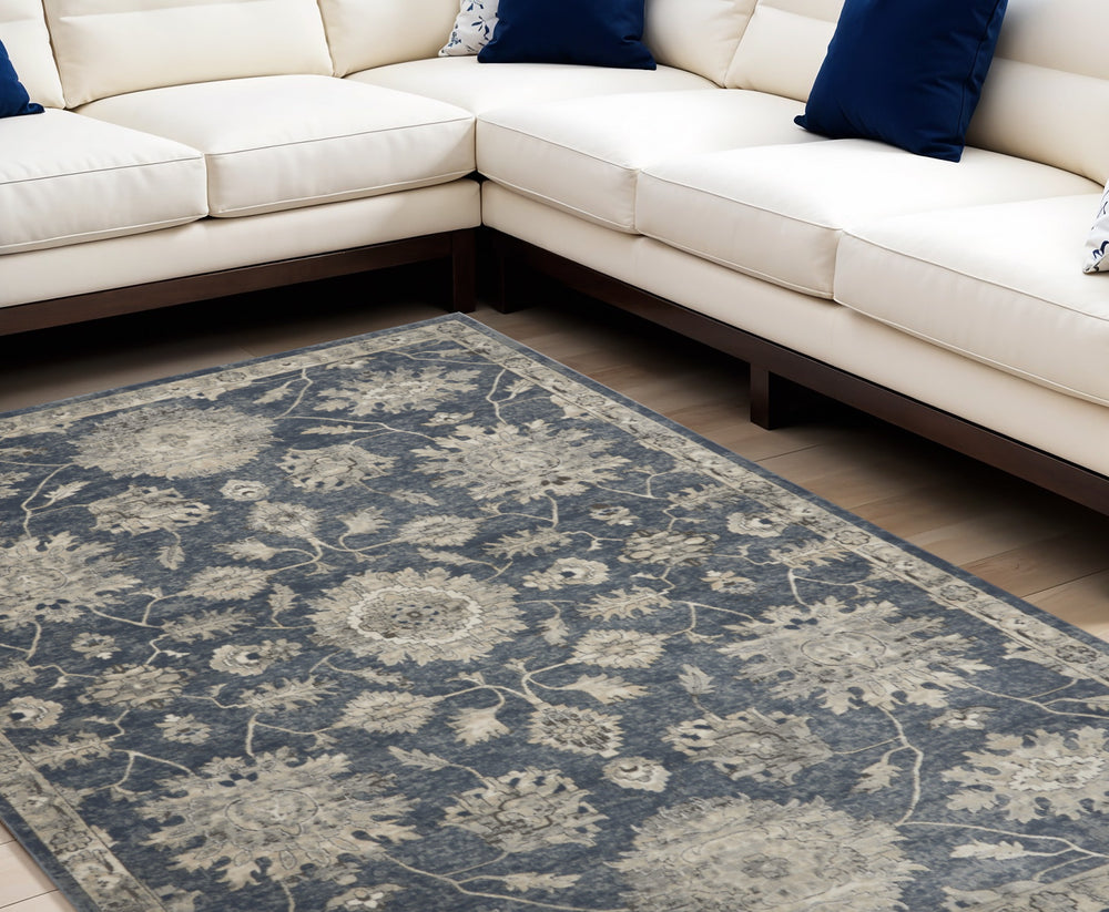 Homeroots 8' X 10' Beige And Blue Floral Medallion Power Loom Area Rug  Polypropylene,Polyester 545158