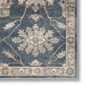 HomeRoots 9' Elegant Beige and Blue Floral Medallion Area Rug - Durable Power Loomed Design for Any Room 8' X 10' 545158