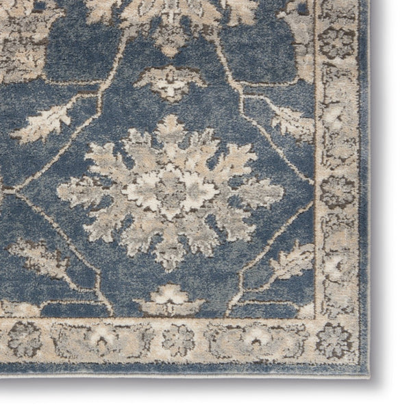 HomeRoots 9' Elegant Beige and Blue Floral Medallion Area Rug - Durable Power Loomed Design for Any Room 8' X 10' 545158