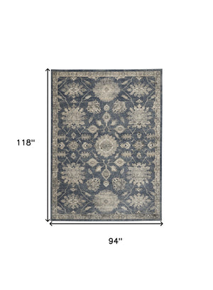 Homeroots 8' X 10' Beige And Blue Floral Medallion Power Loom Area Rug  Polypropylene,Polyester 545158
