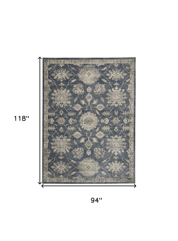 Homeroots 8' X 10' Beige And Blue Floral Medallion Power Loom Area Rug  Polypropylene,Polyester 545158