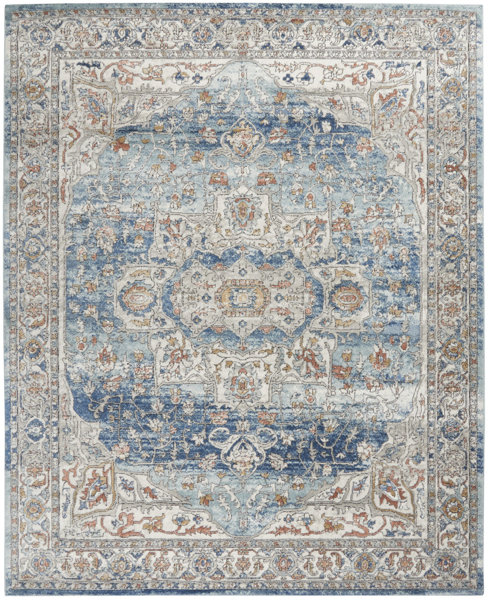 Homeroots 7' X 10' Blue And Ivory Medallion Power Loom Distressed Area Rug  Polypropylene,Polyester 545160