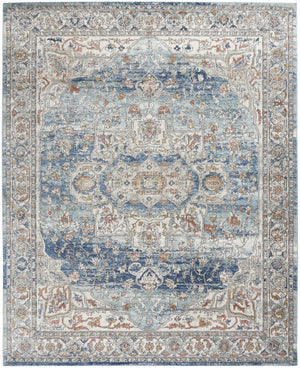 Homeroots 7' X 10' Blue And Ivory Medallion Power Loom Distressed Area Rug  Polypropylene,Polyester 545160