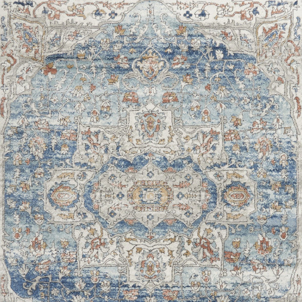 Homeroots 7' X 10' Blue And Ivory Medallion Power Loom Distressed Area Rug  Polypropylene,Polyester 545160