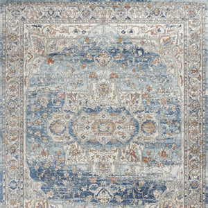 Homeroots 7' X 10' Blue And Ivory Medallion Power Loom Distressed Area Rug  Polypropylene,Polyester 545160