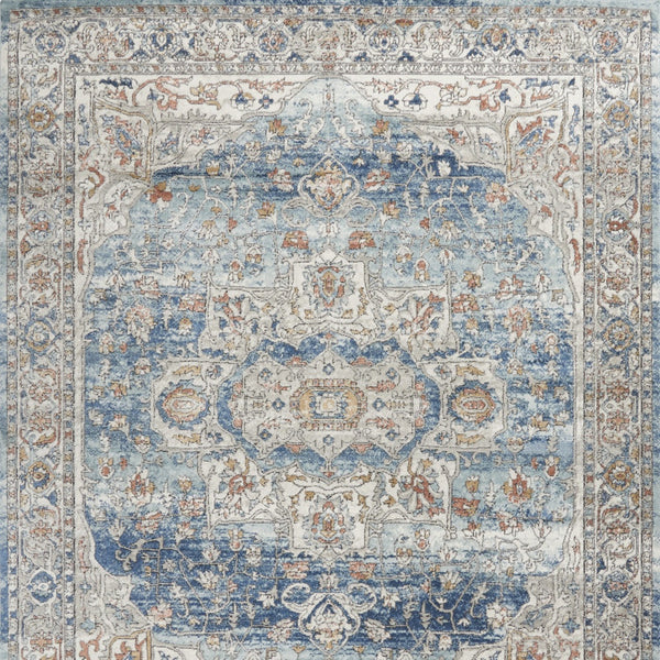 Homeroots 7' X 10' Blue And Ivory Medallion Power Loom Distressed Area Rug  Polypropylene,Polyester 545160