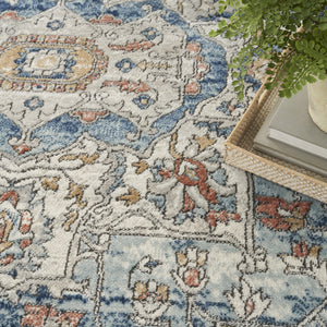 Homeroots 7' X 10' Blue And Ivory Medallion Power Loom Distressed Area Rug  Polypropylene,Polyester 545160